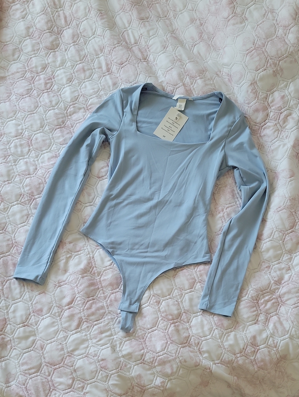 H&M Light Blue Long Sleeve Square Neck Bodysuit